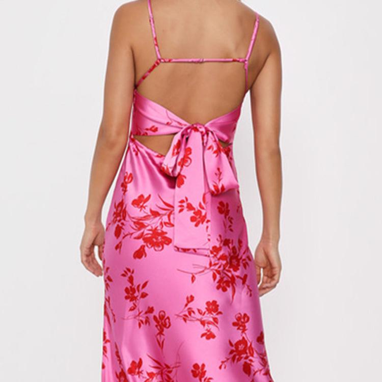 Pink Printed Backless Maxi Dress