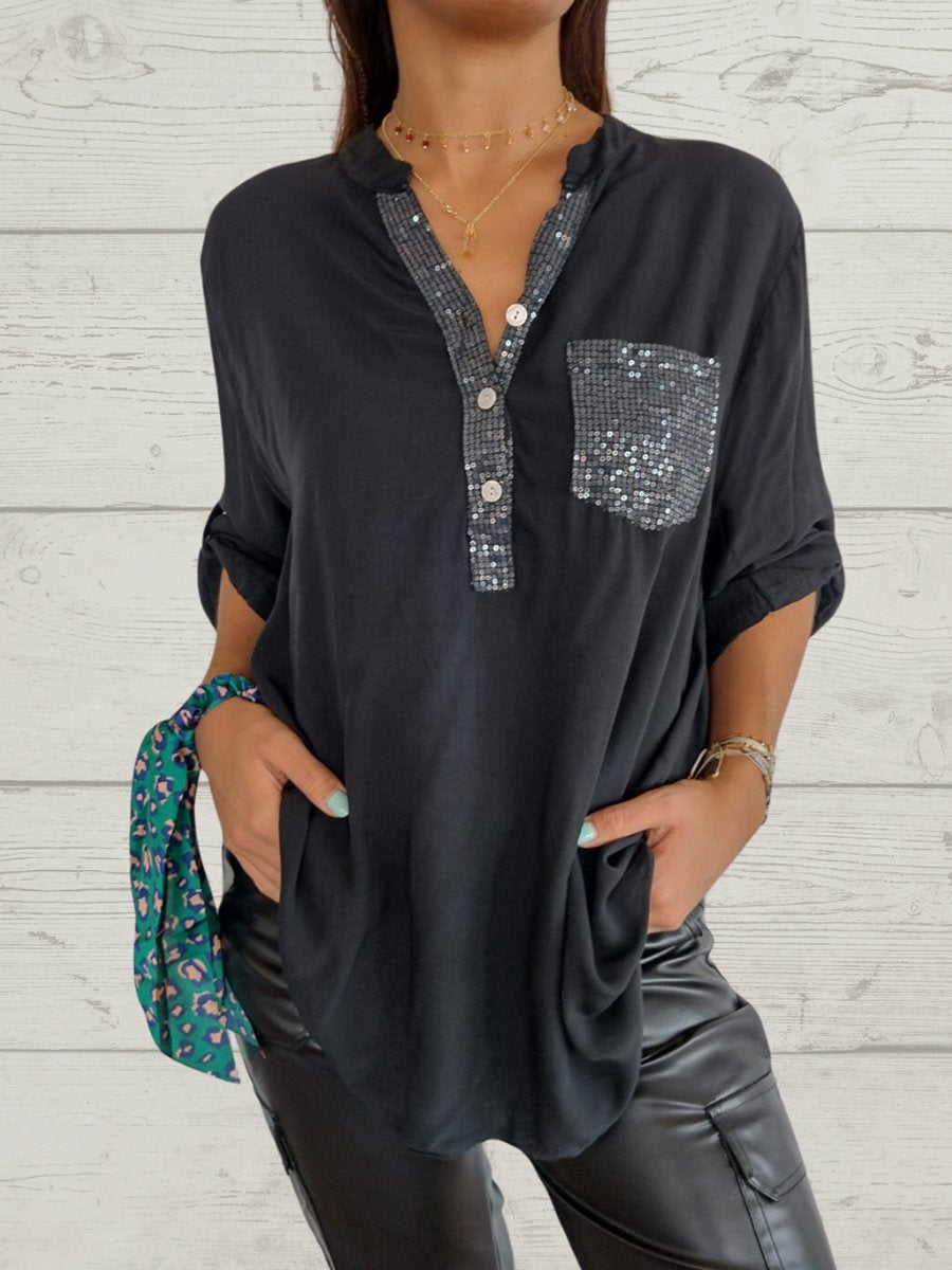 Shing Patchwork Button Up Blouse