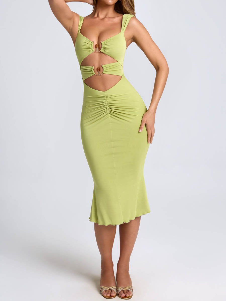 Ruched Hardware Detail Cut-Out Dress