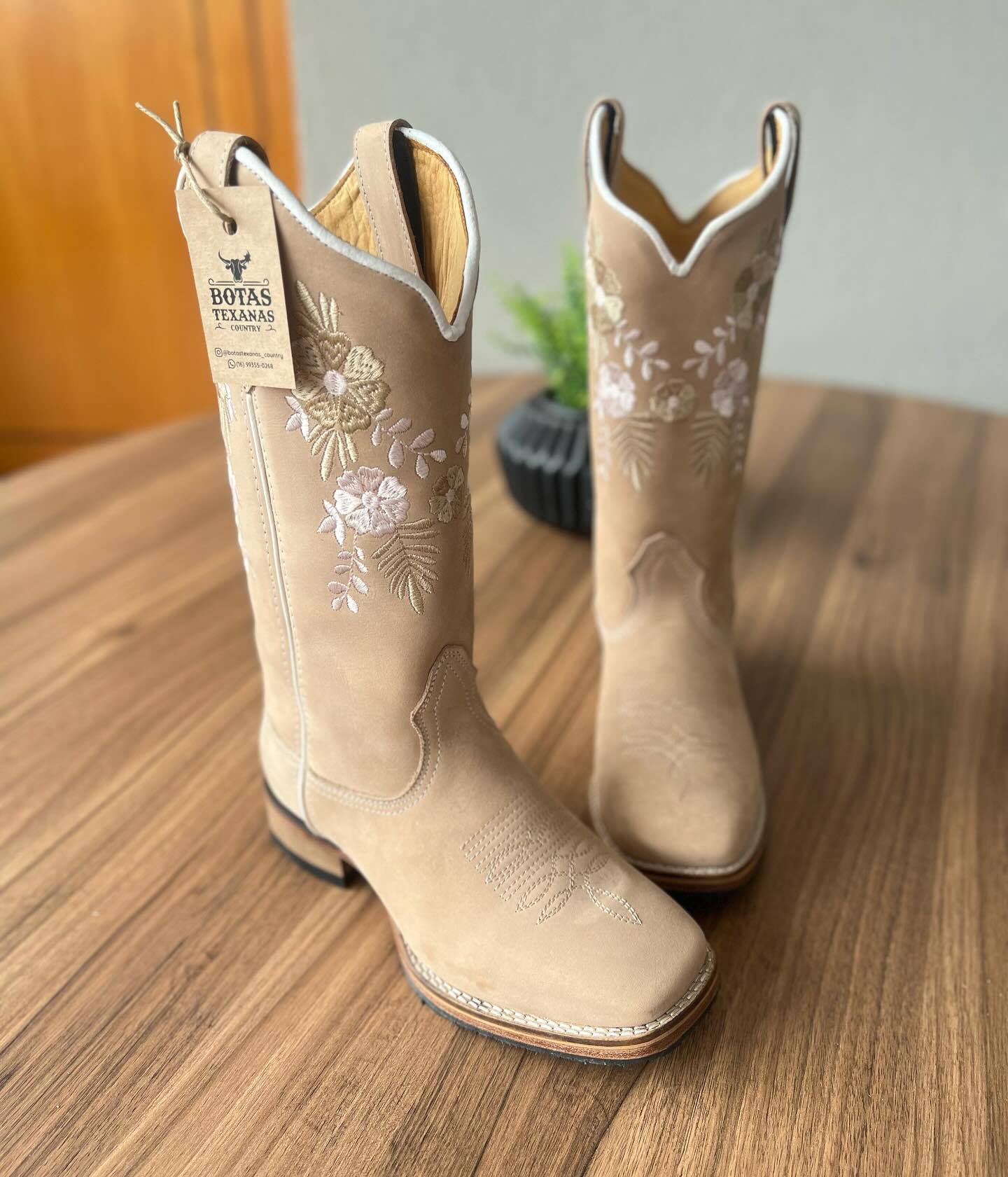 Khaki Embroidered Cowboy Boots