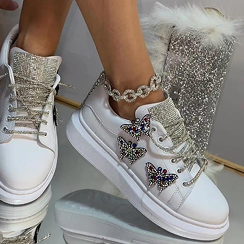 Rhinestone Butterfly Shiny Sneakers