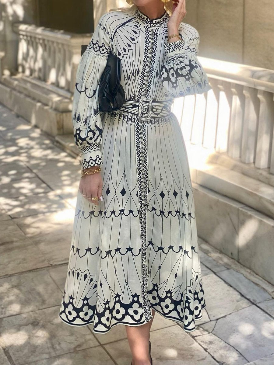 Elegant Button Up Printed Maxi Dress