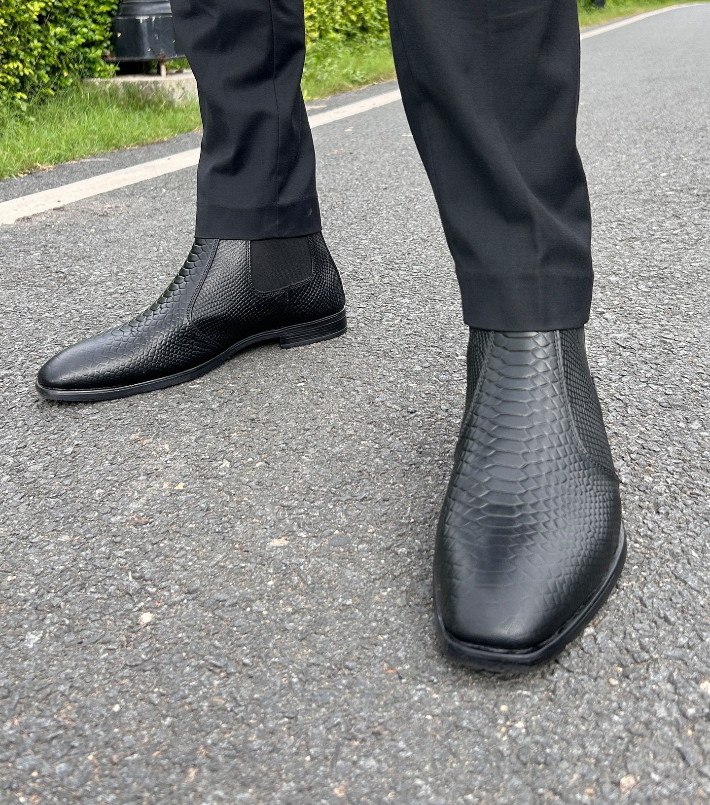 Black Snake Print Chelsea Boots