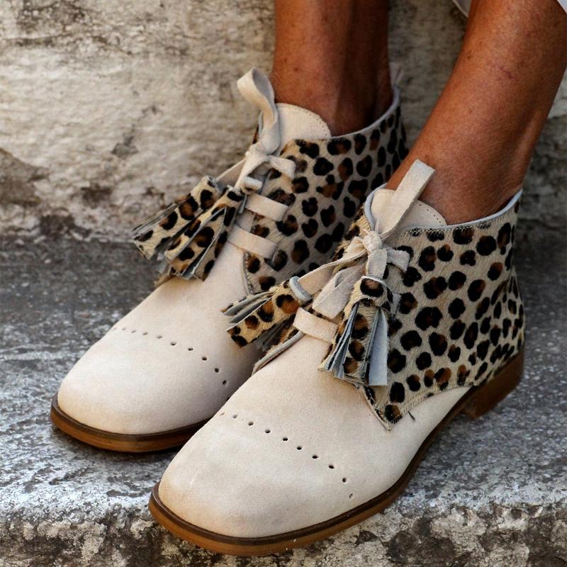 Square Toe Leopard Print Vintage Suede Ankle Boots