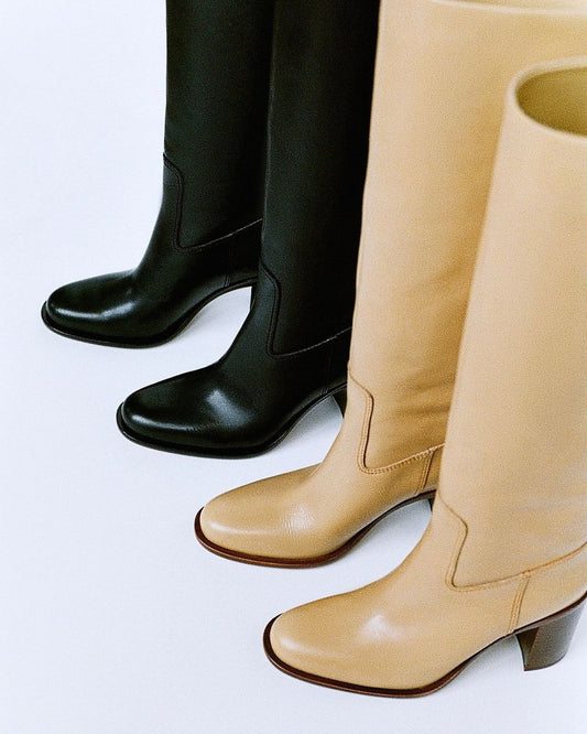 Simple Pointed Toe Leather Mid Calf Boots