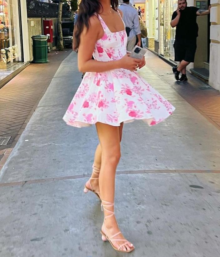 Floral Rose Print Halter Mini Dress