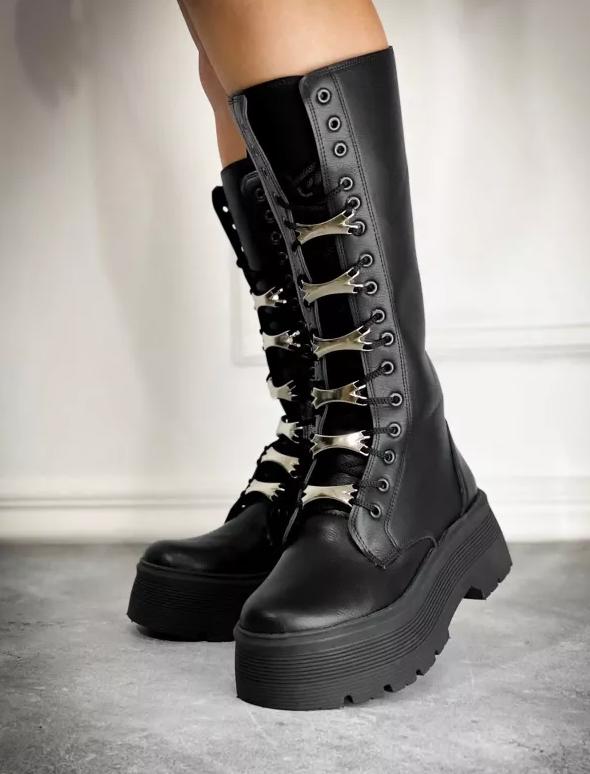 Black Verona Metal Buckle Embellished Boots