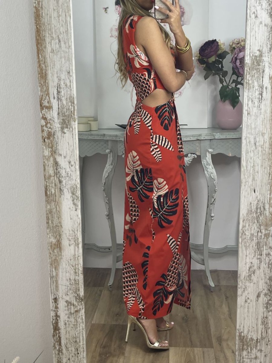 Sleeveless Printed Slit Cutout Dress