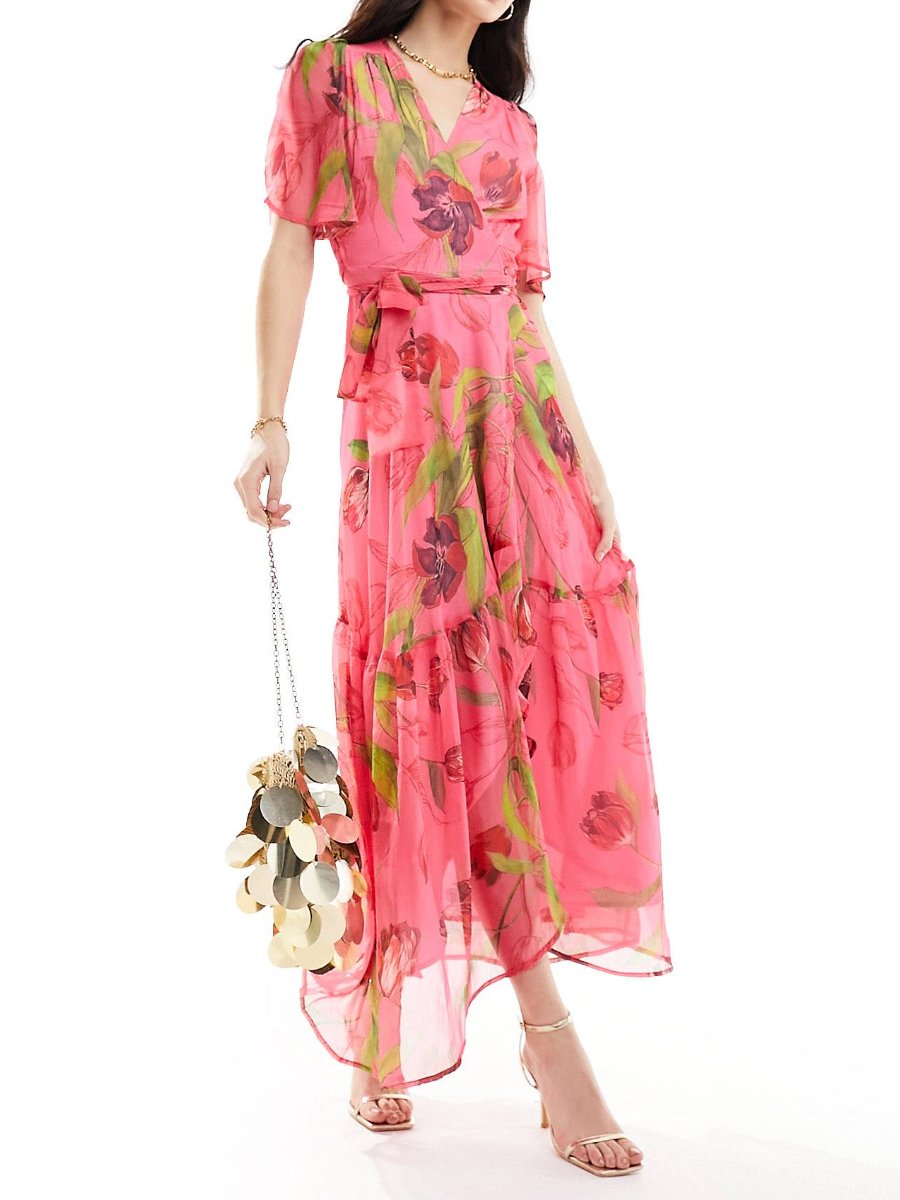 Floral Chiffon Elegant Midi Dress