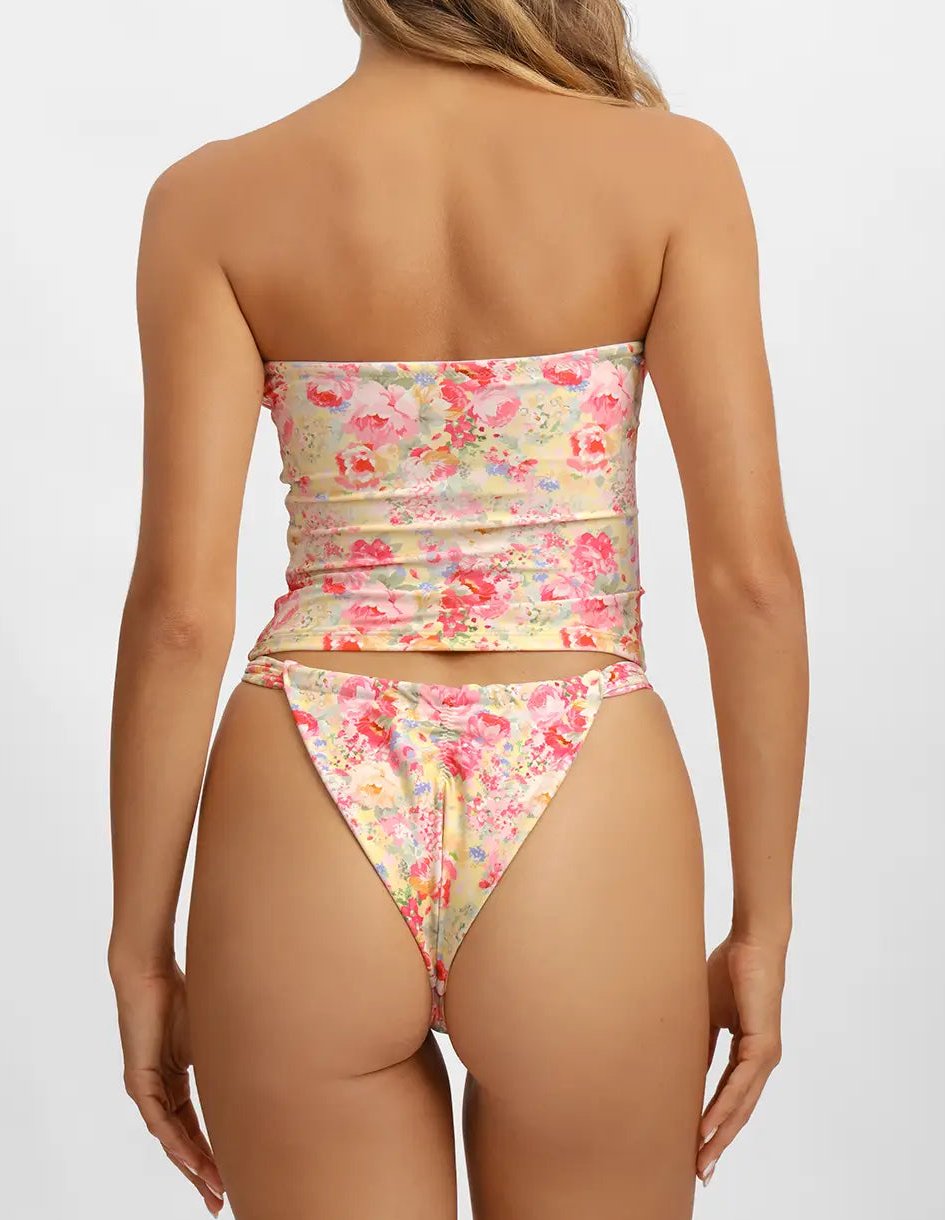 Pink Printed Cute Strapless Swimsuit