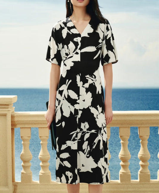 Black And White Printed Silk Textured Dress