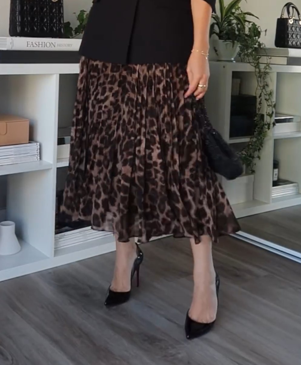 Printed Leopard Pleated Skirt