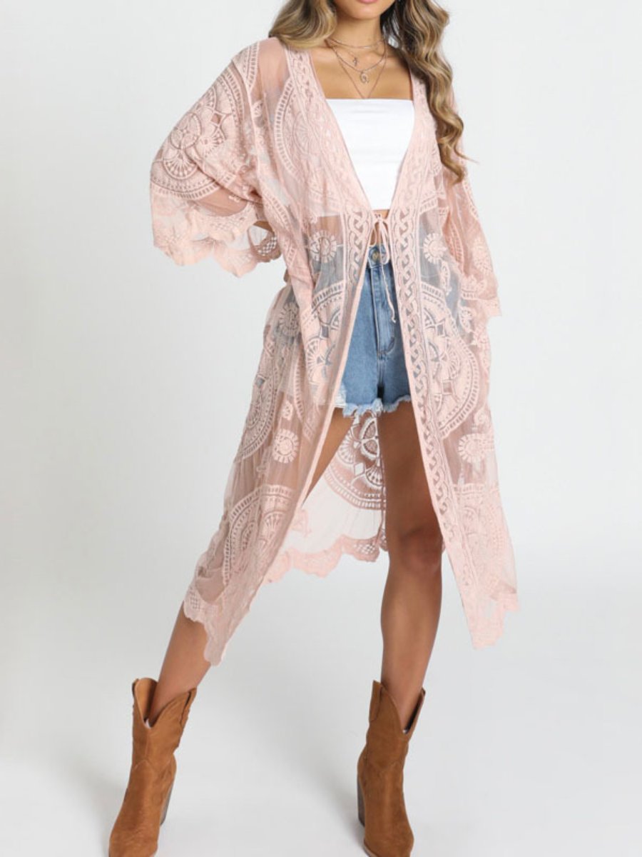 Bohemian Loose Embroidered Lace Mesh Beach Cardigan