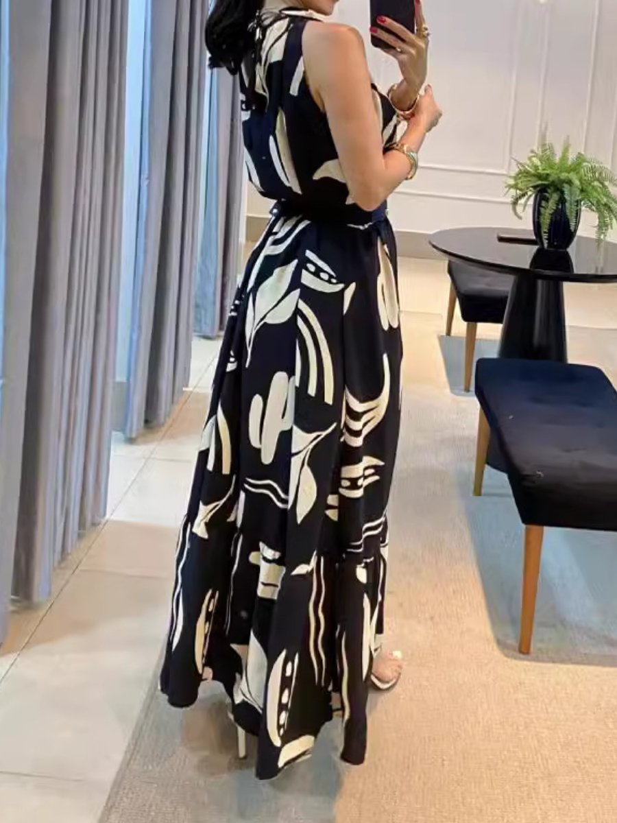 Black And White Printed Sling Dress