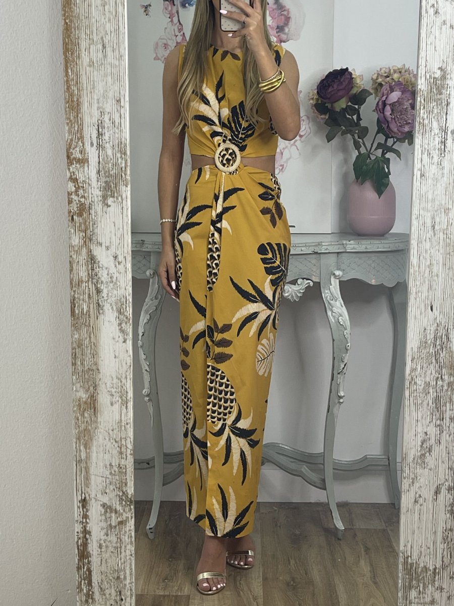 Sleeveless Printed Slit Cutout Dress