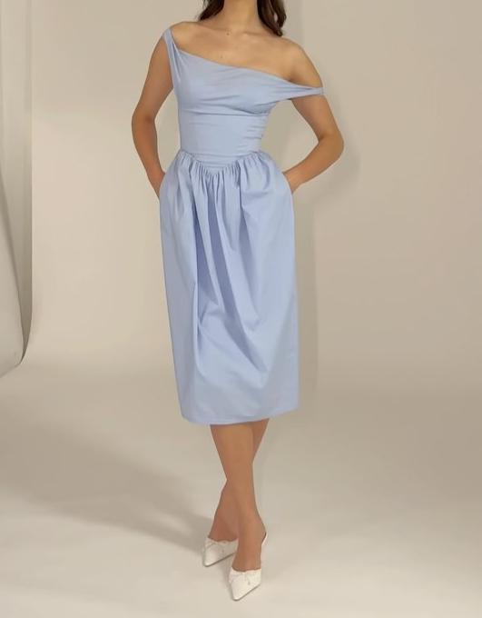 Light Blue Belted Holder Elegant Dress