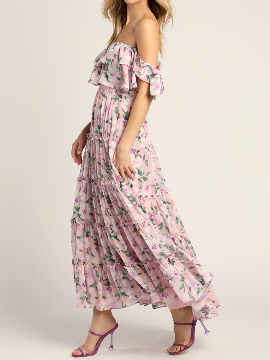 Floral Off Shoulder Ruffled Maxi Dress