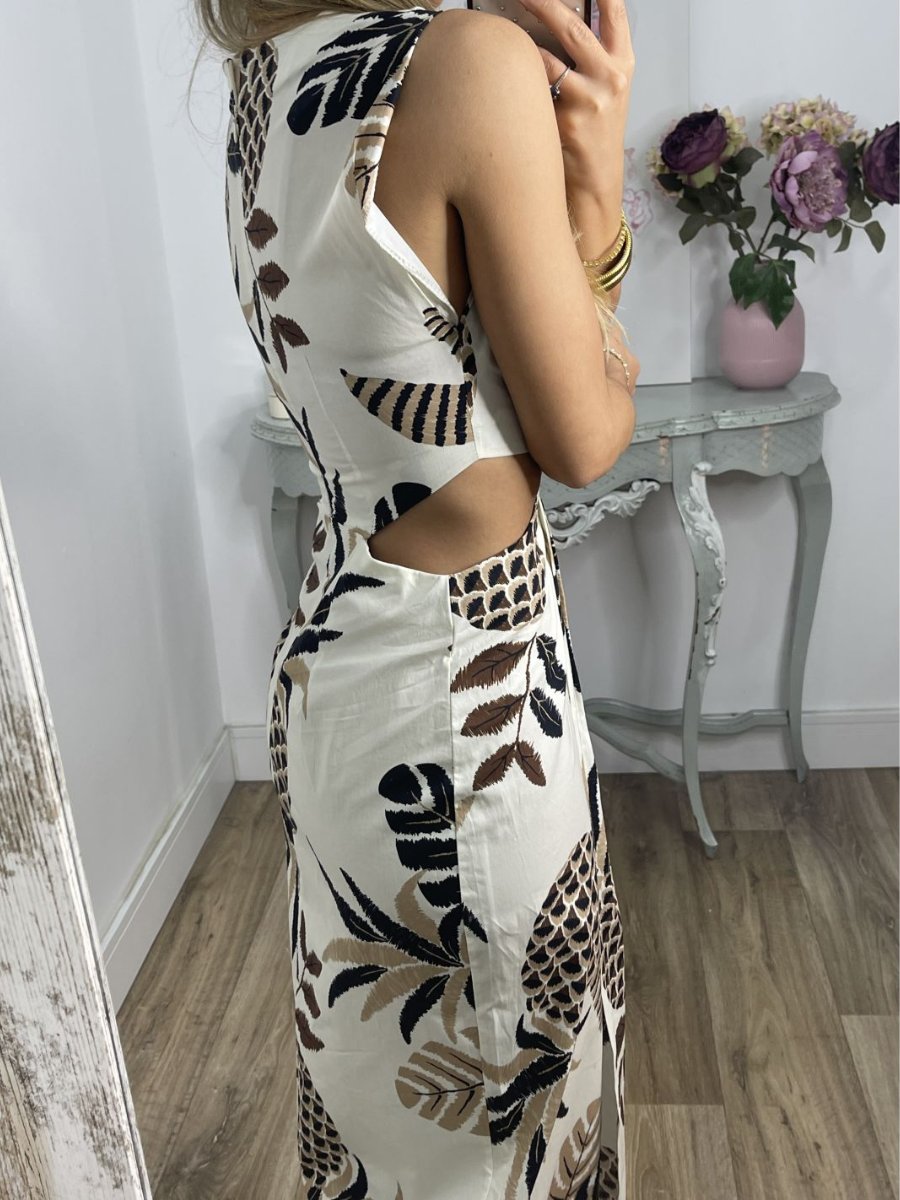 Sleeveless Printed Slit Cutout Dress