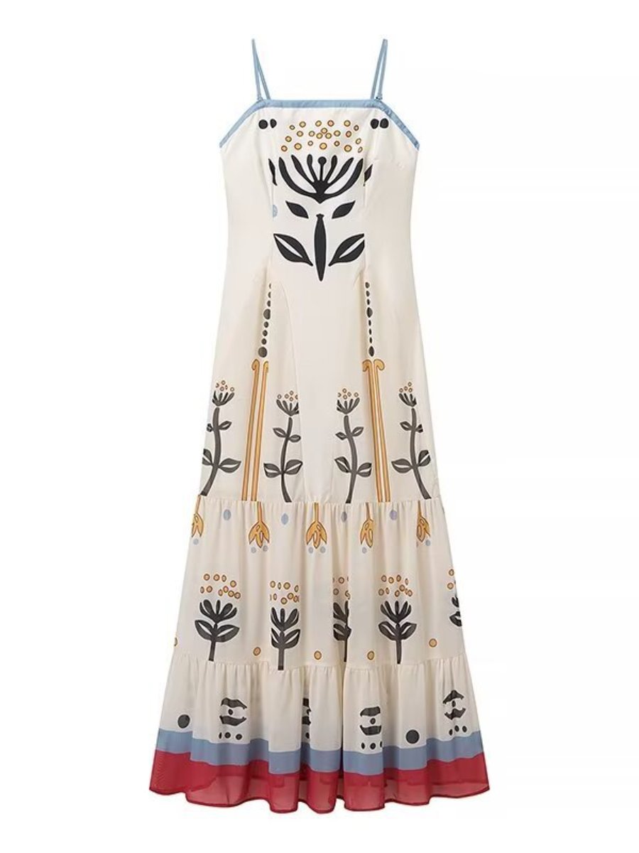 Fashion Sling Flower Embroidery Dress