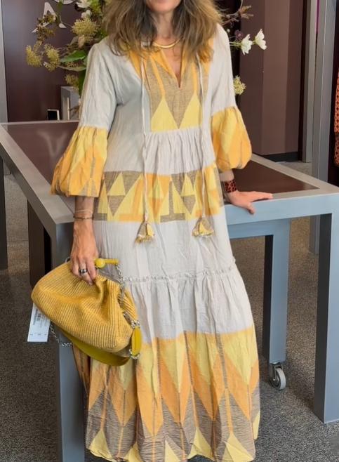 Yellow Printed Loose Maxi Dress