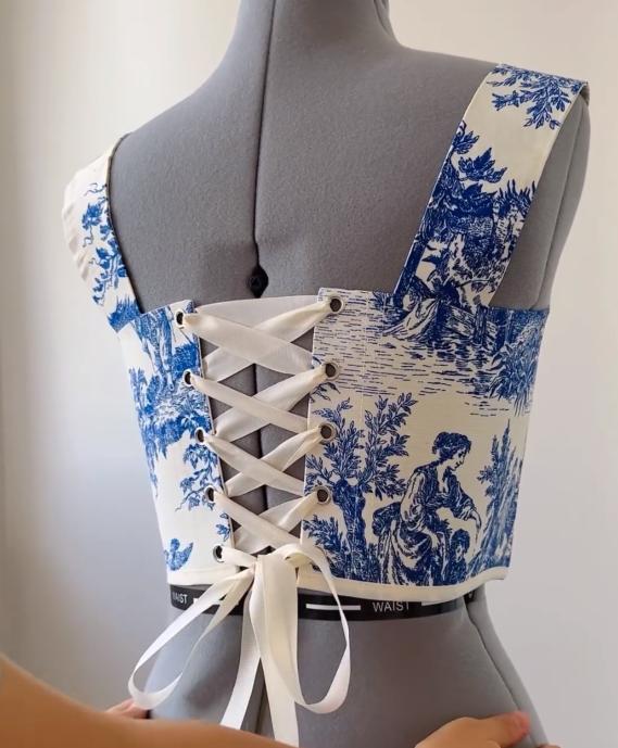 Celadon Printed Strappy Corset Top