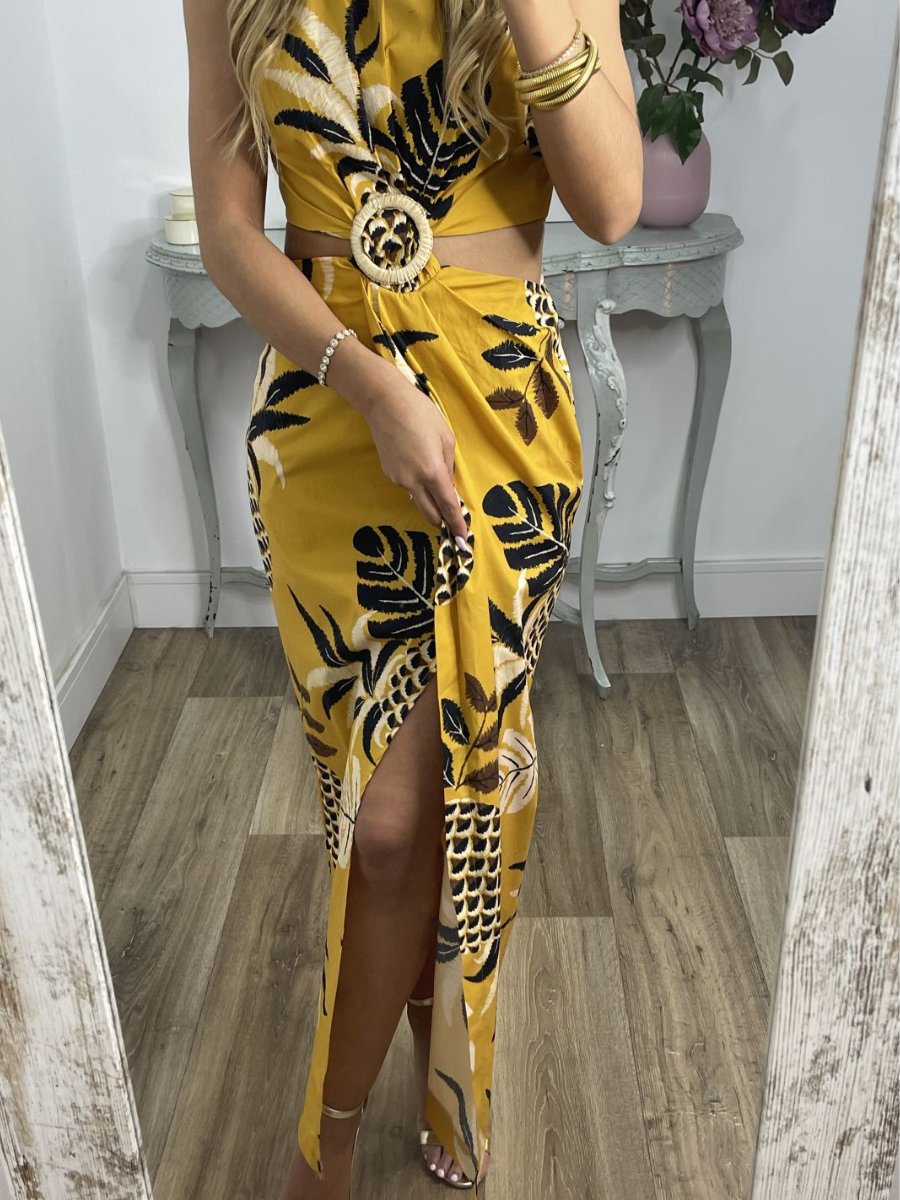 Sleeveless Printed Slit Cutout Dress