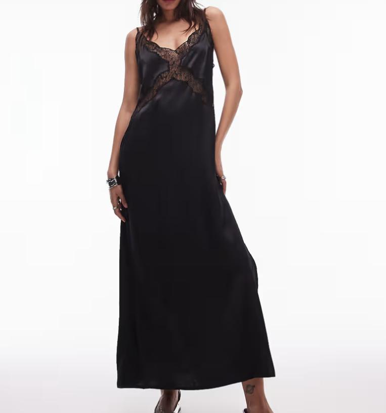 Black Delicate Lace Satin Dress