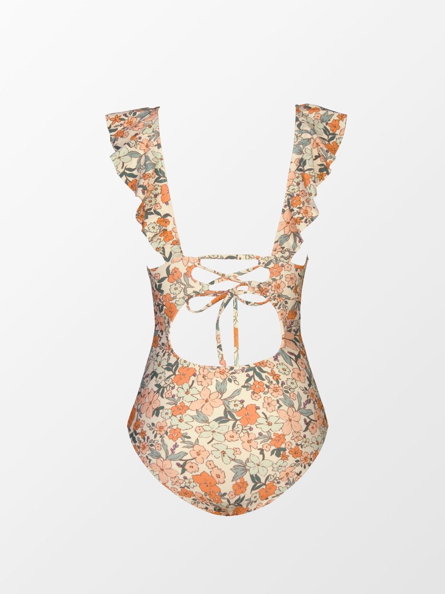 Women's V-neck Flounce Lace-up One-piece Swimsuit