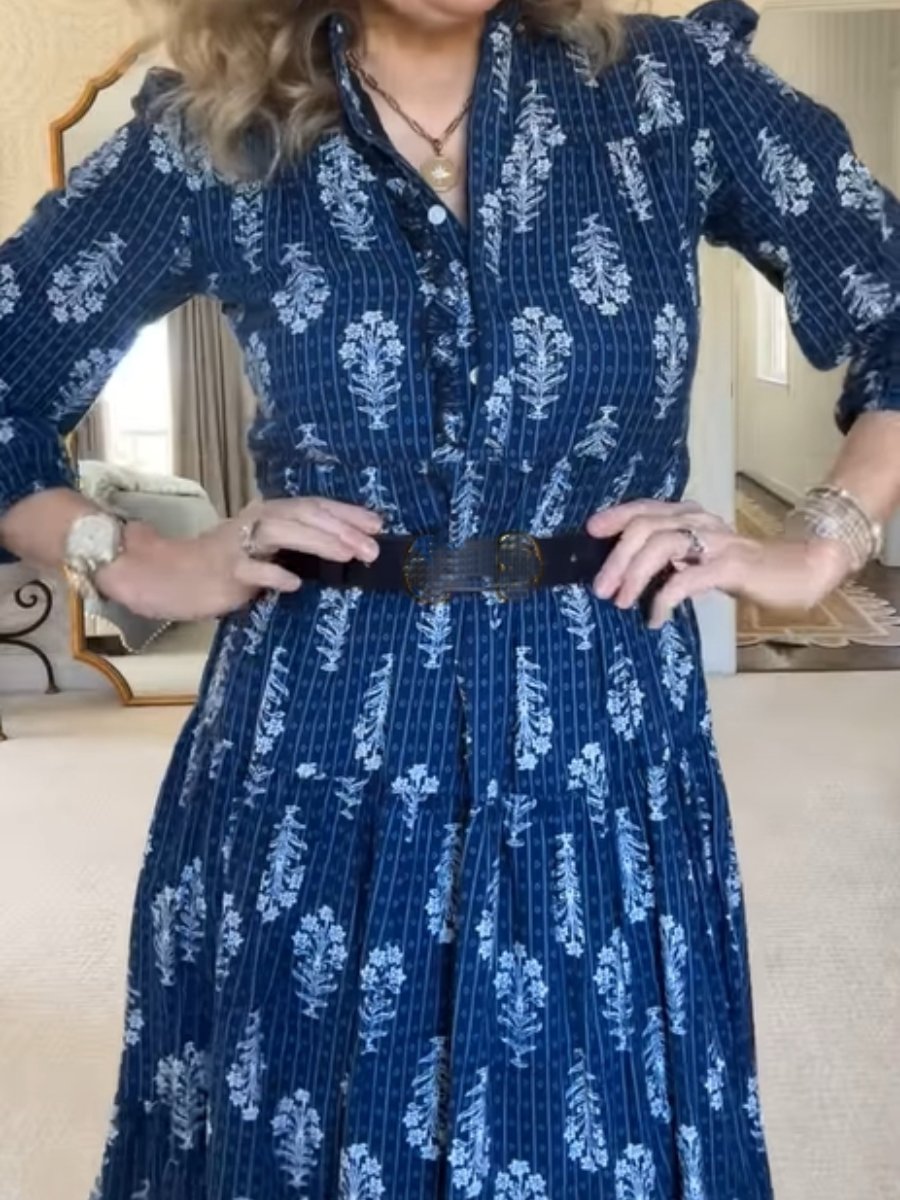 Navy Floral Elegant Midi Dress