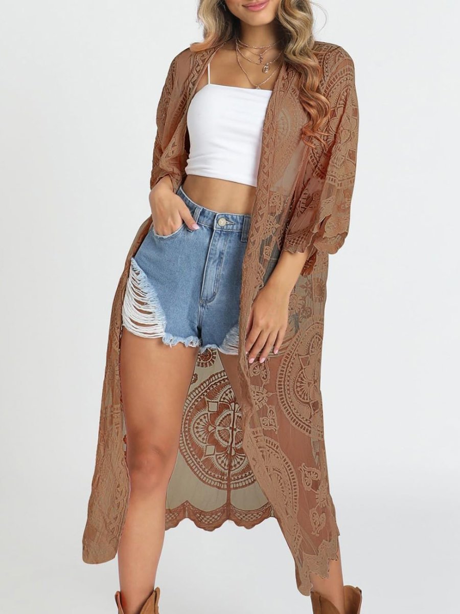 Bohemian Loose Embroidered Lace Mesh Beach Cardigan