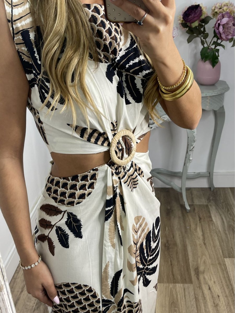 Sleeveless Printed Slit Cutout Dress