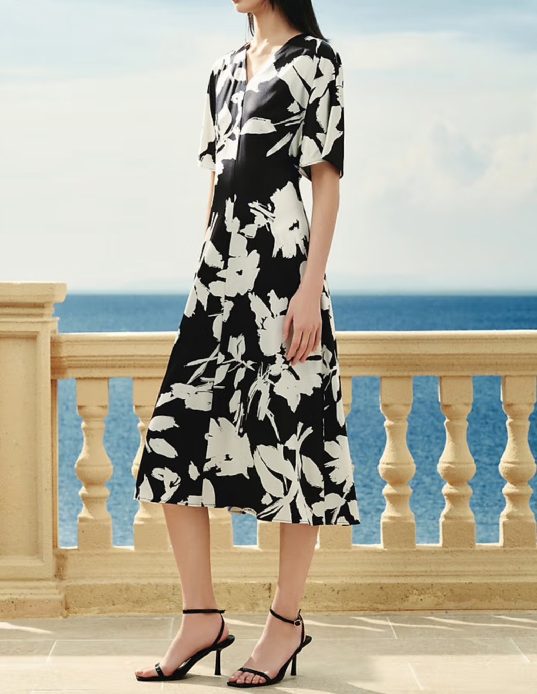 Black And White Printed Silk Textured Dress