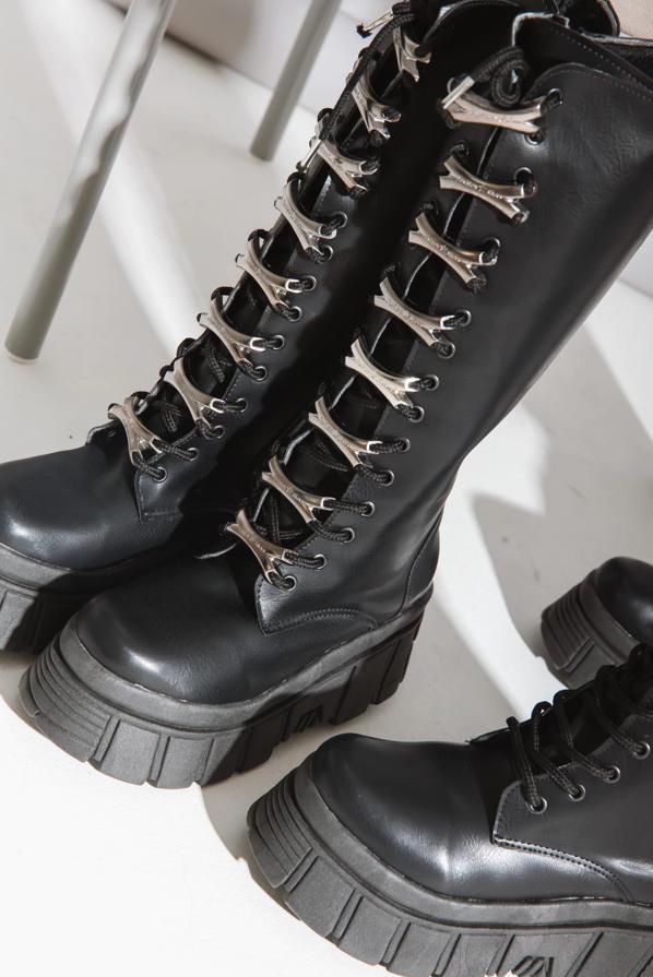 Black Verona Metal Buckle Embellished Boots