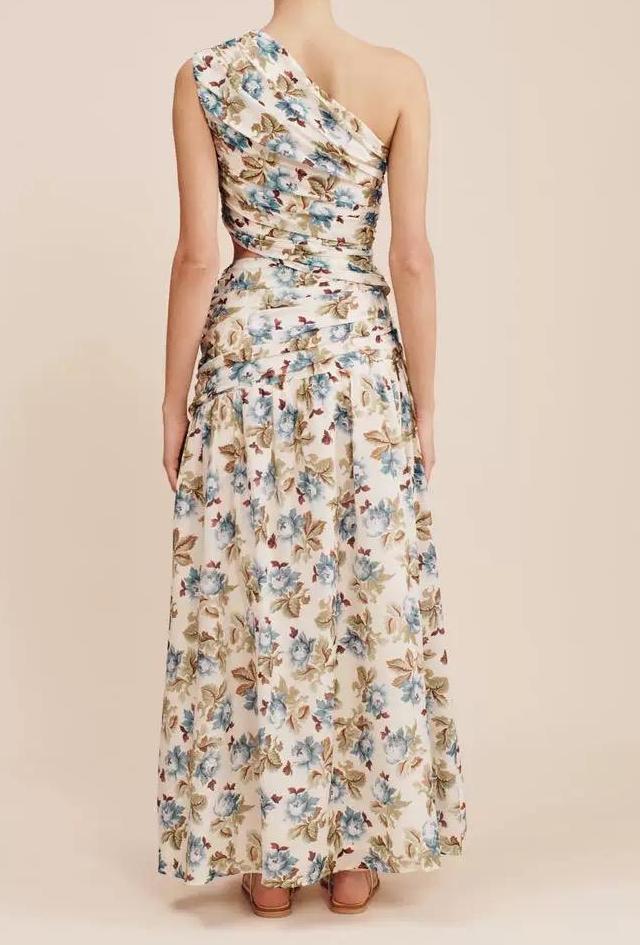 Sleeveless Floral Print Dress With Slanted Shoulders