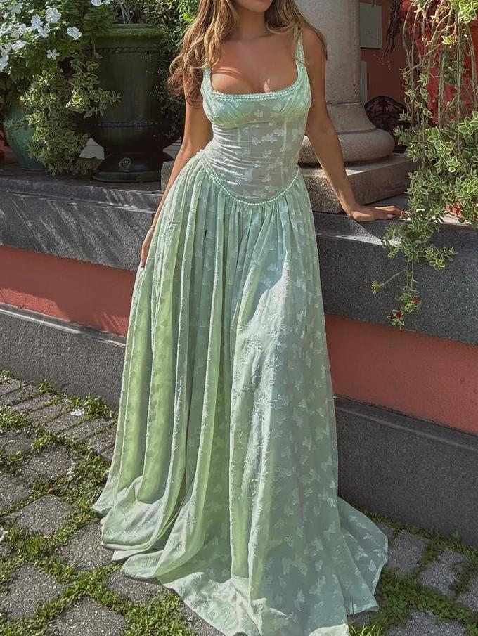 Light Green Holder Slit Long Dress