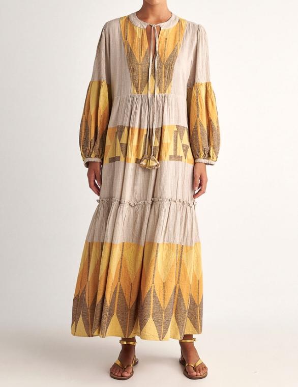 Yellow Printed Loose Maxi Dress