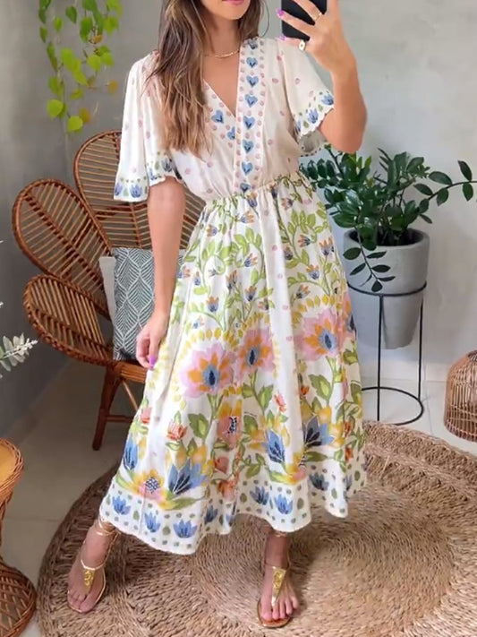 V-Neck Printed Summer Dress