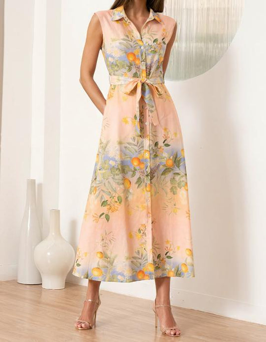 Light Yellow Printed Sleeveless Dress