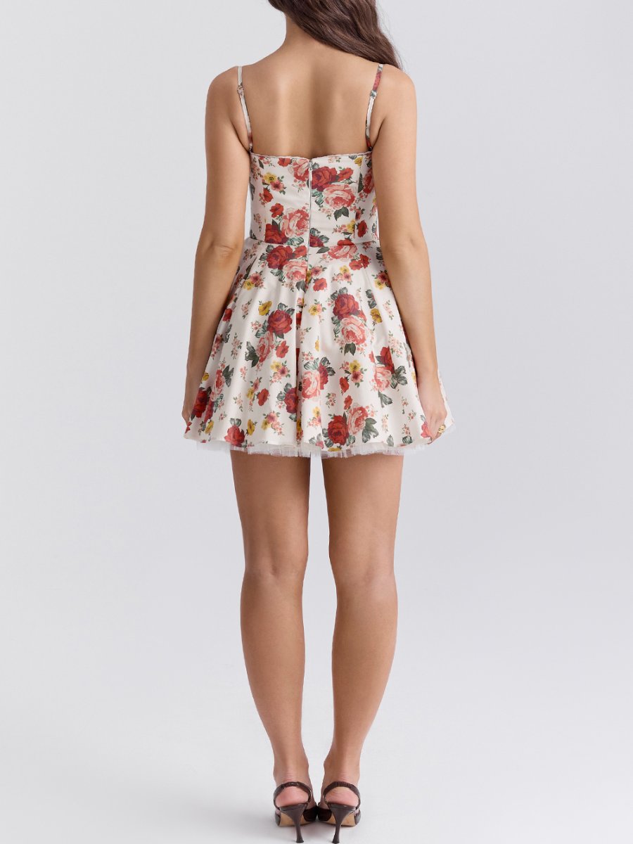 Floral Printed Mesh Patchwork Sing Dress