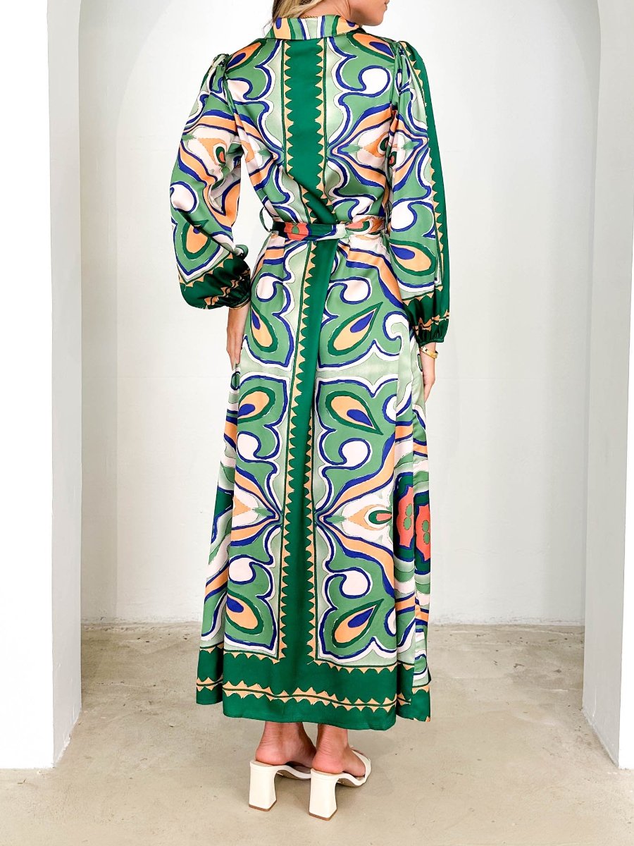 Satin Print Maxi Shirt Dress