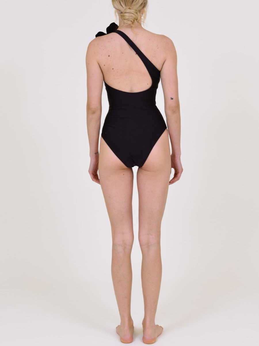 One-shoulder 3D Flower Solid One-piece Swimsuit