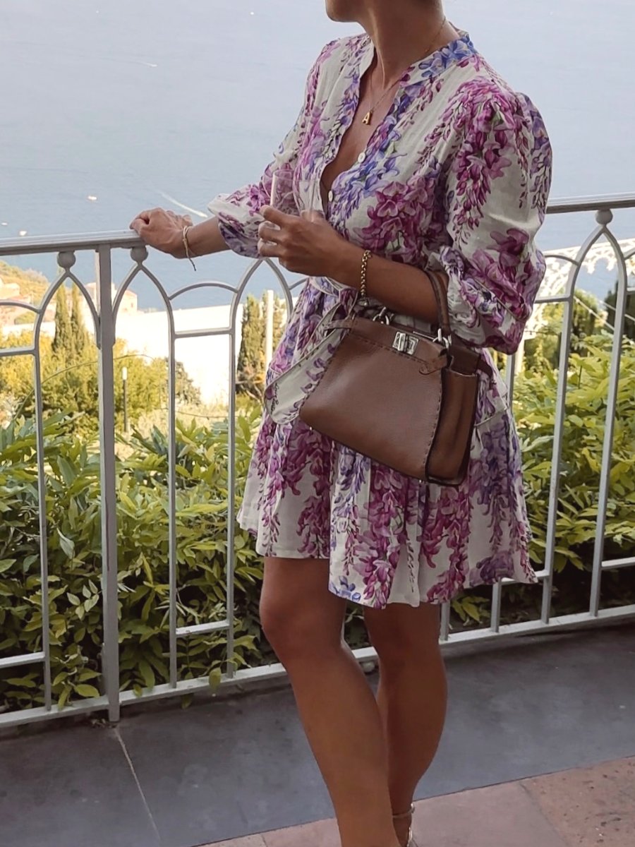 Wisteria Flower Printed Short Dress