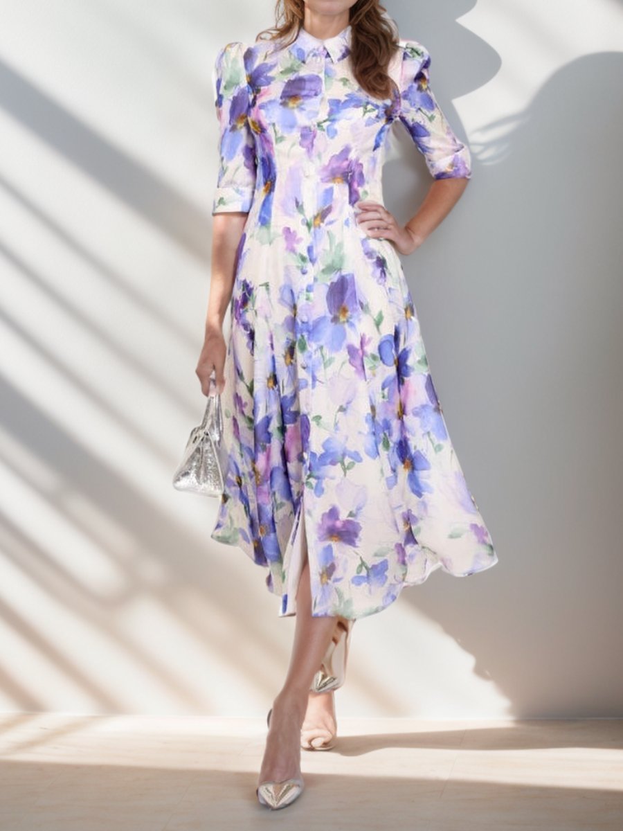 Purple Floral Elegant Dress